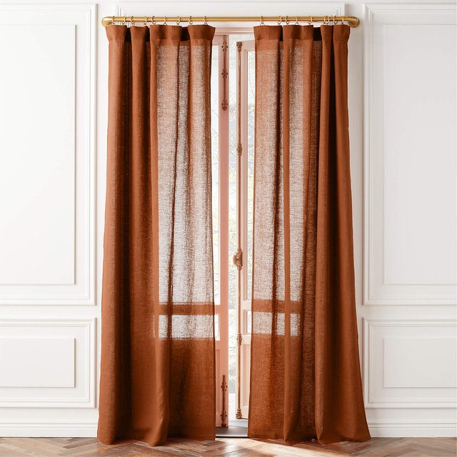 Dark Terracotta EUROPEAN FLAX-Certified Linen Window Curtain Panel 48''x108"