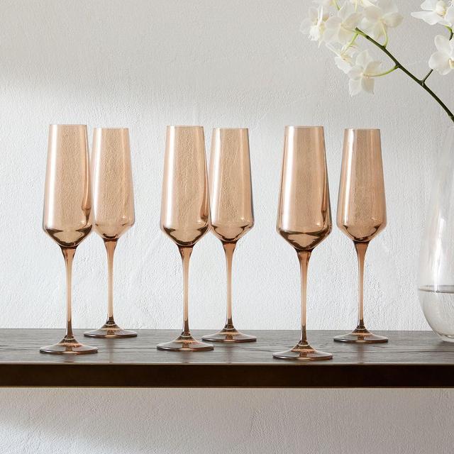 Champagne Flute Set of 6, Amber Smoke