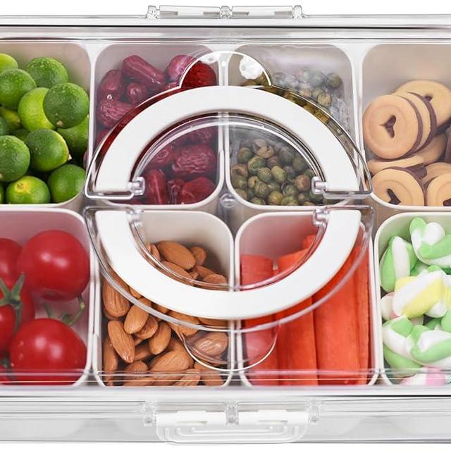 Divided Serving Tray with Lid and Handle - Snackle Box Charcuterie Platter, Clear Storage Organizer for Candy, Veggie, Fruits, Nuts& Spices, Portable Snack Container for Entertaining Party, Picnic