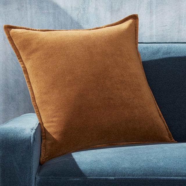 Brenner Velvet Cognac Pillow with Down-Alternative Insert 20"