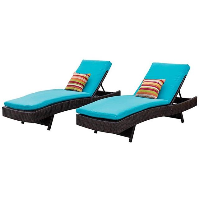 Sundale Outdoor Chaise Lounge Set of 2,Rattan Wicker Patio Lounge Chairs for Outside,Adjustable Chaise Loungers with Cushions & Pillows for Deck,Indoor,Yard - Aluminum,Blue