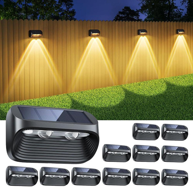 LETMY 12 Pack Solar Fence Lights Outdoor Waterproof, Bright Lens LED Fence Deck Lights Solar Powered with 2 Modes for Fence Yard Step Stair Patio Railing