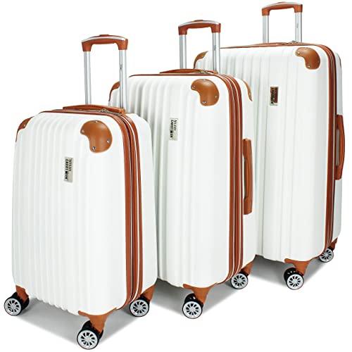 Miami CarryOn Collins 3 Piece Expandable Retro Spinner Luggage Set (White)