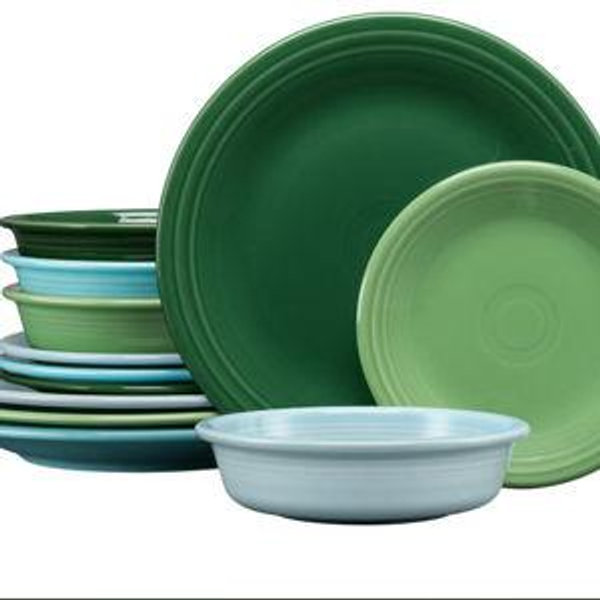Mixed Aegean Classic Rim 12-Piece Dinnerware Set, Service for 4