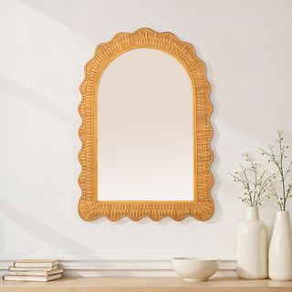 Bianca Arched Wall Mirror with Scalloped Woven Rattan Frame