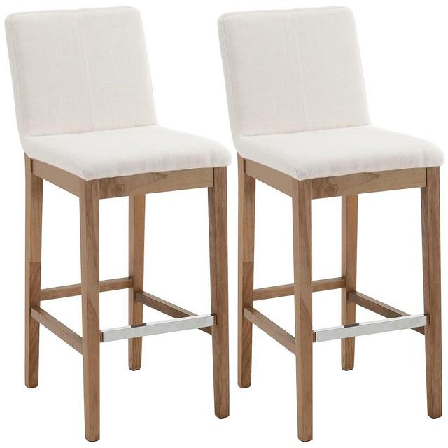 chairus Bar Stools Set of 2 Fabric High Bar Stool Chair Linen Upholstered Barstools with Solid Wood Legs and Back for Kitchen Island Breakfast, 30" Beige