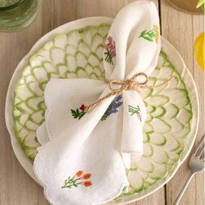 Embroidered Floral Linen Napkins, Set of 2