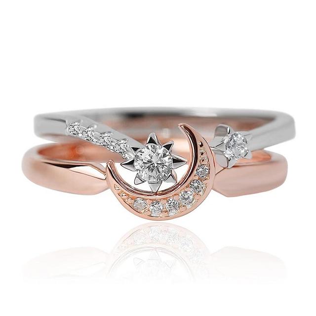 Meissa Sterling Silver Moon and Star Ring Set Handmade Stackable Rings Rose Gold Plated Ring Gift for Women Size Adjustable 5-8 (Rose Gold)
