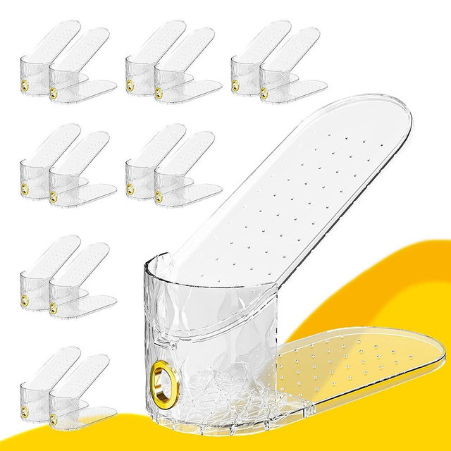 WMBOOX 15 Pack Shoe Slots Organizer, Adjustable Shoe Stacker for Closet Storage, Clear Double Layer Space Saver, Durable and Stackable Shoe Holder for Sneakers Heels and Flat