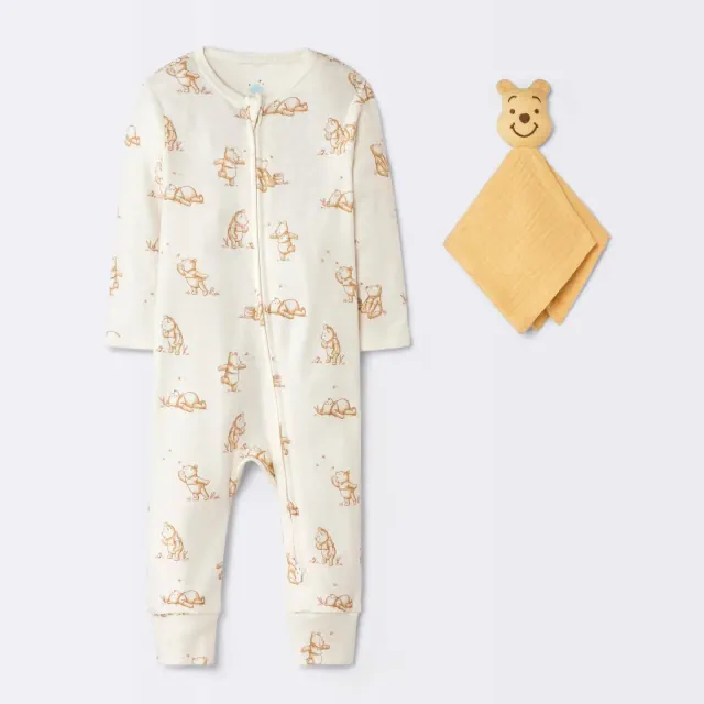 Baby 2pc Winnie The Pooh Romper and Toy Gift Set - Cloud Island™ Cream 0-3M
