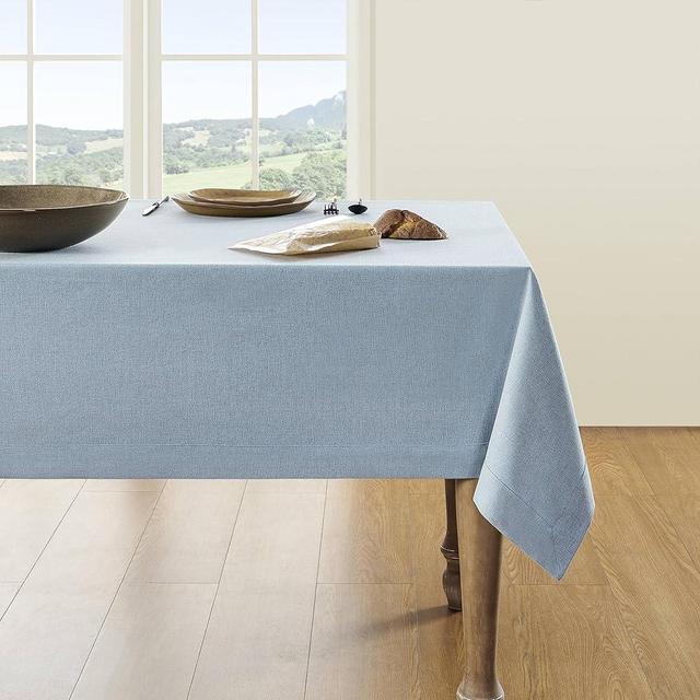 ZeeMart Blue Tablecloth, Farmhouse Linen Style Table Cloth Rectangle Table Cloths 52 x 70 Inch Chambray Blue, Wrinkle Resistant Washable Heavy Weight Tight Weave TableCloths