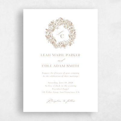 Metallic Bronze, Brown Wedding Invitation - Mira Classic Letterpress