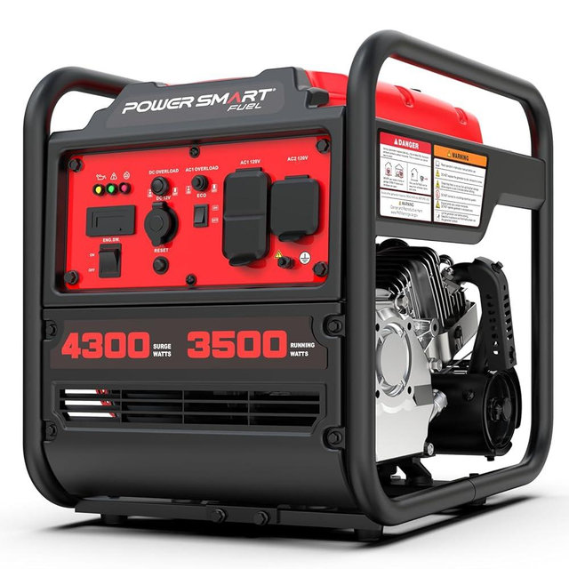 PowerSmart 4300W Portable Inverter Generator, 3500W Rated, 223cc 4-Stroke Gas Powered Engine, Pure Sine Wave for Sensitive Electronics, RV Ready with 30A Outlet, Home Backup, Camping, Emergency