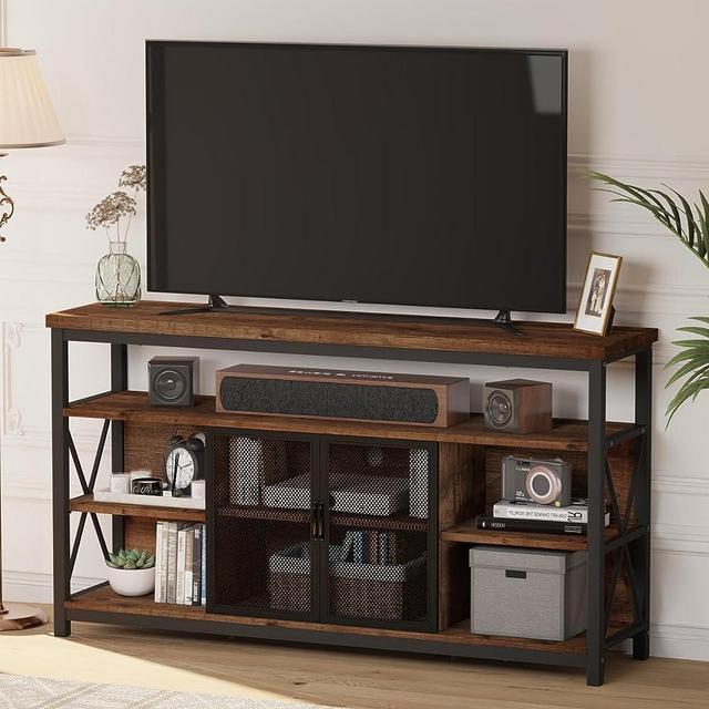 BON AUGURE Wood TV Stand for TVs up to 65 Inch, Industrial Entertainment Center with Storage Cabinet, Farmhouse Tall TV Console for Living Room and Bedroom (32 Inch High, Rustic Oak)