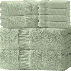 Bath Towel Set of 8 Pieces - 100% Turkish Cotton Highly Absorbent Towels for Bathroom, 2 Luxury Bath Towels 700GSM, 2 Hand Towels, 4 Washcloths, Green