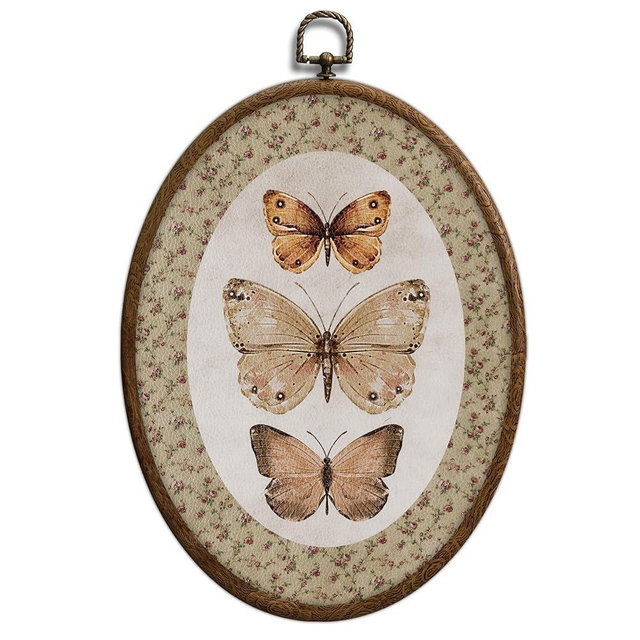 Vintage Butterfly Oval Wall Art, Neutral Antique Butterfly Sketch Oval Framed Wall Art, Waterproof Cottage Core Home Decor for Western Farmhouse Bedroom Living Room, Home Retro Decor Products, 13