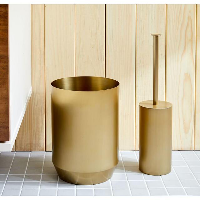 Caspian Bath Toilet Brush Holder and Waste Bin, Antique Brass, Set of 2