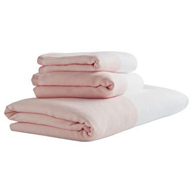 Rivet Contemporary Striped Cotton Bathroom Towel Set, Set of 3, Blush