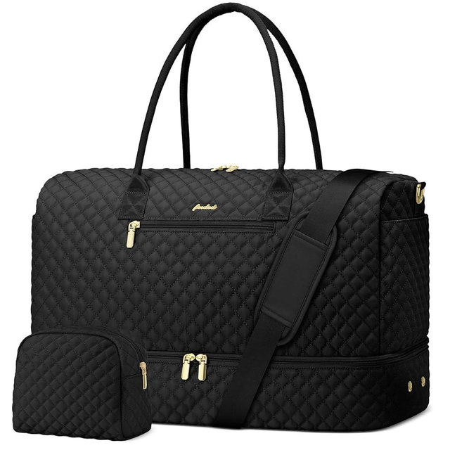 Travel Weekender Bags for Women - Duffle Bag Women with Shoe Compartment Carry On Overnight Bag with Toiletry Bag Duffel Bags with Wet Pocket for Gym Hospital Bags for Labor and Delivery Black