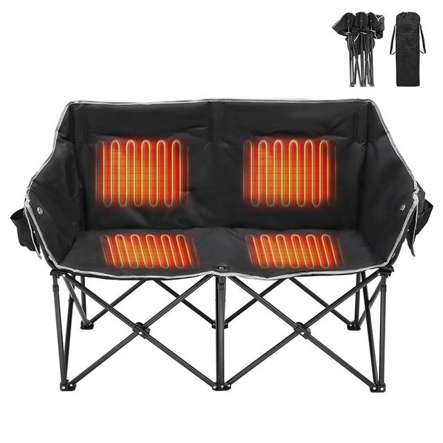 Slsy Oversized Heated Camping Chair Heats Back and Seat, Two Person Folding Loveseat Double Camping Chair, Heavy Duty Heated Duo Chair Moon Chair Double Lawn Chairs for Outdoor, Picnic, Lounge Patio