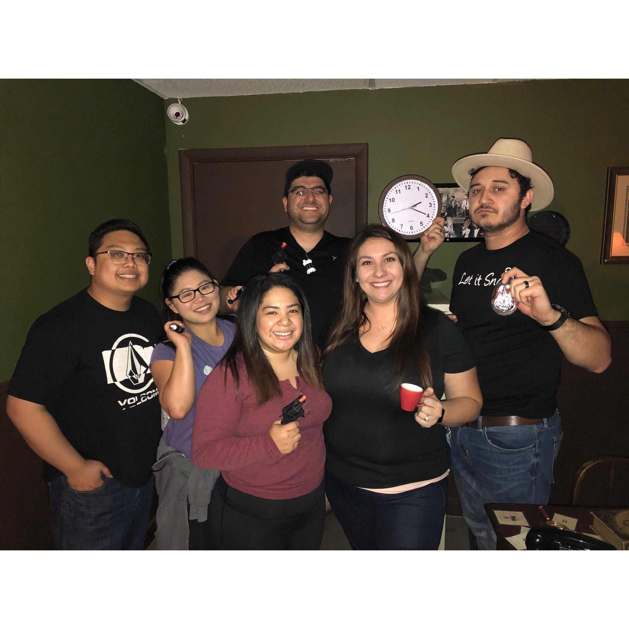 Jan, Kalia, Sierra, and Johnny (Sierra's husband) at an escape room for Sierra's birthday