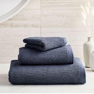 Organic Textured Towel, Set of 3, Granite Blue
