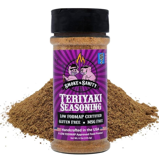 Smoke n Sanity Teriyaki Seasoning - Certified Low FODMAP - Gluten Free - Certified Kosher - Dairy Free for Low FODMAP Food - (4.7 oz Shaker)