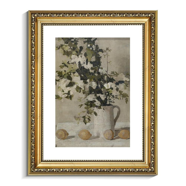 VIYYIEA Vintage Gold Framed Botanical Wall Art, Bedroom Bathroom Flowers and Lemons Decor, Canvas Prints, Antique Still Life Paintings Kitchen Farmhouse Cottage Decoration,11x14 Inch