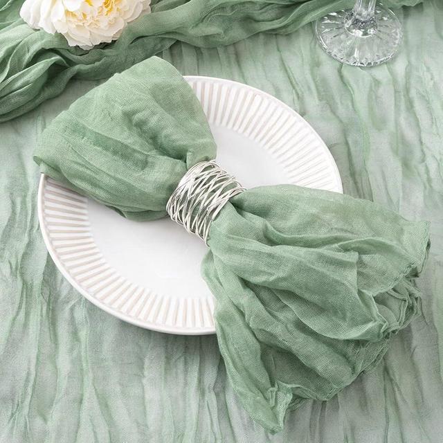DeZerlor 12 Pack Sage Green Cheesecloth Napkins Washable Spring Easter Cloth Napkins Set of 12 Boho Cotton Gauze Napkins Bulk 21x21 Inches for Wedding Bridal Baby Shower Tea Party St Patricks Day