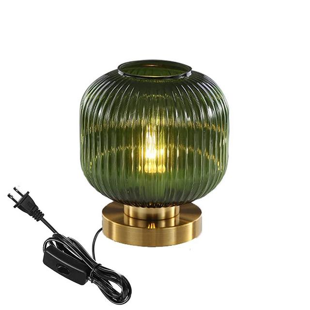 Auwieou Globe Table lamp mid Century Modern Table lamp Green Ribbed Glass Shade Gold Desk lamp nightstand lamp Small Table lamp for Bedside Bedroom Living Room Office,B