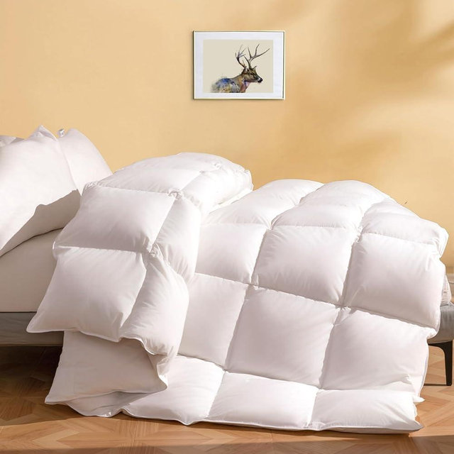 DWR Luxury Feather Down Fiber Comforter Super King Size, Ultra-Soft Cotton-Blend Fabric, 750 FP Medium Weight for All Season Hotel Style Fluffy Duvet Insert with Ties (120"x120", White)