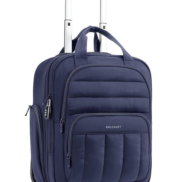 BAGSMART Small Underseat Carry on Luggage with Wheels, 16-inch Under Seat Luggage, Lightweight Travel Luggage Travel Suitcase for Women, Personal Item Bag, Navy Blue