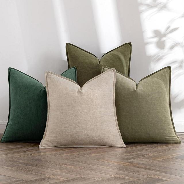 MIULEE Neutral Green Linen Pillow Covers Pack of 4 Decorative Nautral Throw Pillow Covers Soft Accent Boho Farmhouse Couch Pillowcases Modern Home Decors for Living Room Bed Sofa Spring 24x24 Inch