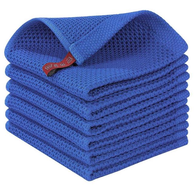 Homaxy 100% Cotton Waffle Weave Kitchen Dish Cloths, Ultra Soft Absorbent Quick Drying Dish Towels, 12x12 Inches, 6-Pack, Blueberry