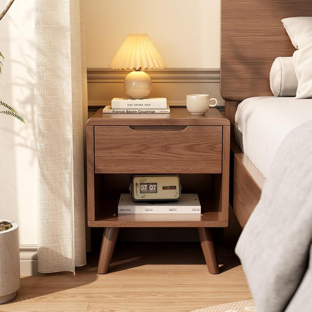 Solid Wood Nightstand Walnut Night Stand with Drawers Mid Century Modern Nightstand with Storage,Wood Night Stand,Small Bedside Table for Bedroom,Living Room,Office,Walnut Bedside Table