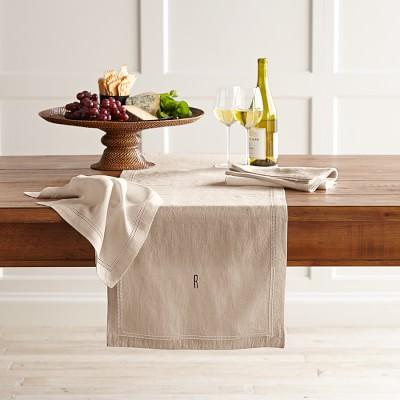 Linen Double Hemstitch Table Runner, Flax