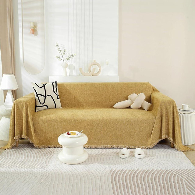 HANDONTIME Camel Sofa Cover for Dogs Couch Covers Chenille Couch Cover for 3 Cushion Couch Sofa Pet Couch Cover with Tassel Sofa Slipcover for Outdoor Dogs Sofa Cover 71" X150"
