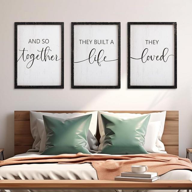 Set of 3 and so Together They Built a Life They Loved Sign Farmhouse Wall Decor for Bedroom Above Bed Wall Dercorations Framed Wood Wall Art (black frame)