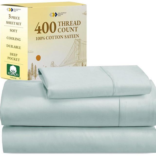 California Design Den Softest 100% Cotton Sheets, Twin Sheets Set, 3 Pc, 400 Thread Count Sateen, Dorm Rooms & Adults, Deep Pocket Sheets, Cooling Sheets, Twin Bed Sheets (Seafoam)