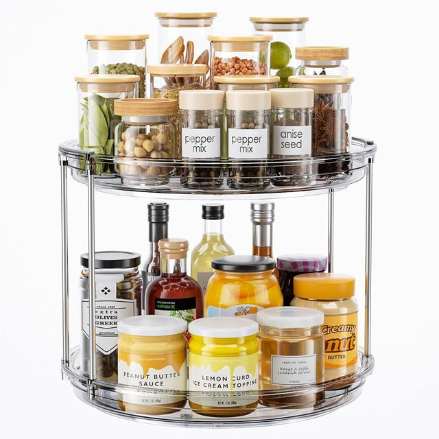 LAMU 2 Tier Lazy Susan Turntable Organizer 10.6'' Rotating Spice Rack Organization for Cabinet, Kitchen, Pantry, Countertop, Bathroom, Vanity, Medicine Cabinet Organizer, Grey