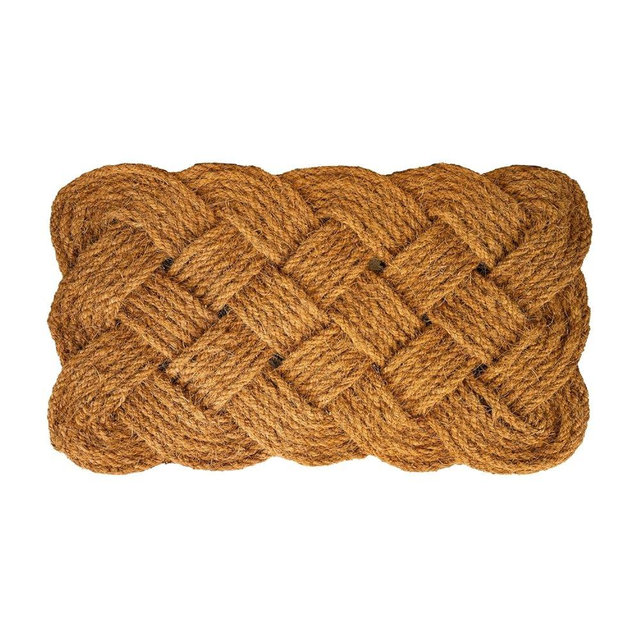 THEODORE MAGNUS Natural Coir Doormat with Interwoven Rope Design 17x30 - for Indoor/Outdoor Use - CDM-Rope-Knot-17x30