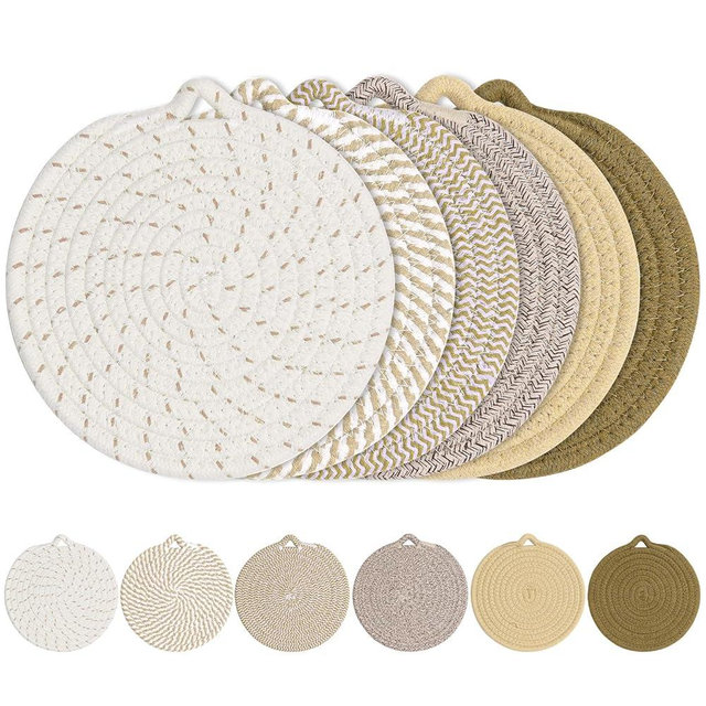 7" Trivets for Hot Dishes, 6 Pack Heat Resistant Pads Holder for Kitchen Counter & Dining Table, Blocks Heat | Scratches | Stains Cotton Trivets for Hot Pots and Pans