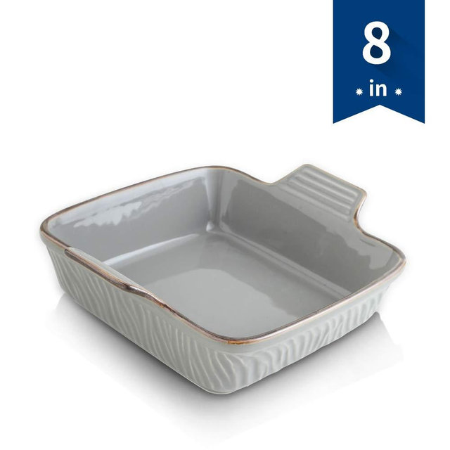 KOOV Ceramic Baking Dish, Brownie Baker, Square Baking Pan for Cooking, Cake Dinner, Kitchen, 8 x 8 inch, Texture Series (Gray)