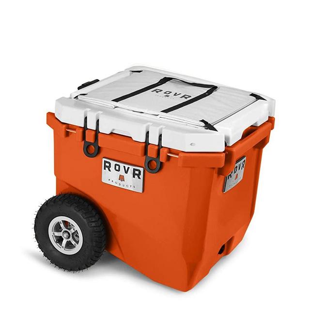 RovR Wheeled Camping Rolling Cooler with Wheels 45 qt (Desert Orange)