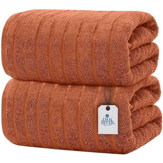 DAN RIVER Bath Sheets Set of 2 – 550 GSM Ultra Super Soft Sheets with Speed Breaker Design – 100% Cotton Large Bath Towels for Bathroom, Home, Hotel, Spa – 35”x70” in Orange Rust