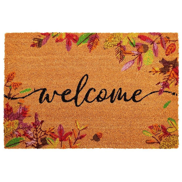 Juvale Fall Leaves Coir Welcome Mat - Indoor & Outdoor Fall Door Mat - Low Pile Dirt-Trapping Autumn Doormat - 36 x 24 in, Multi-Color