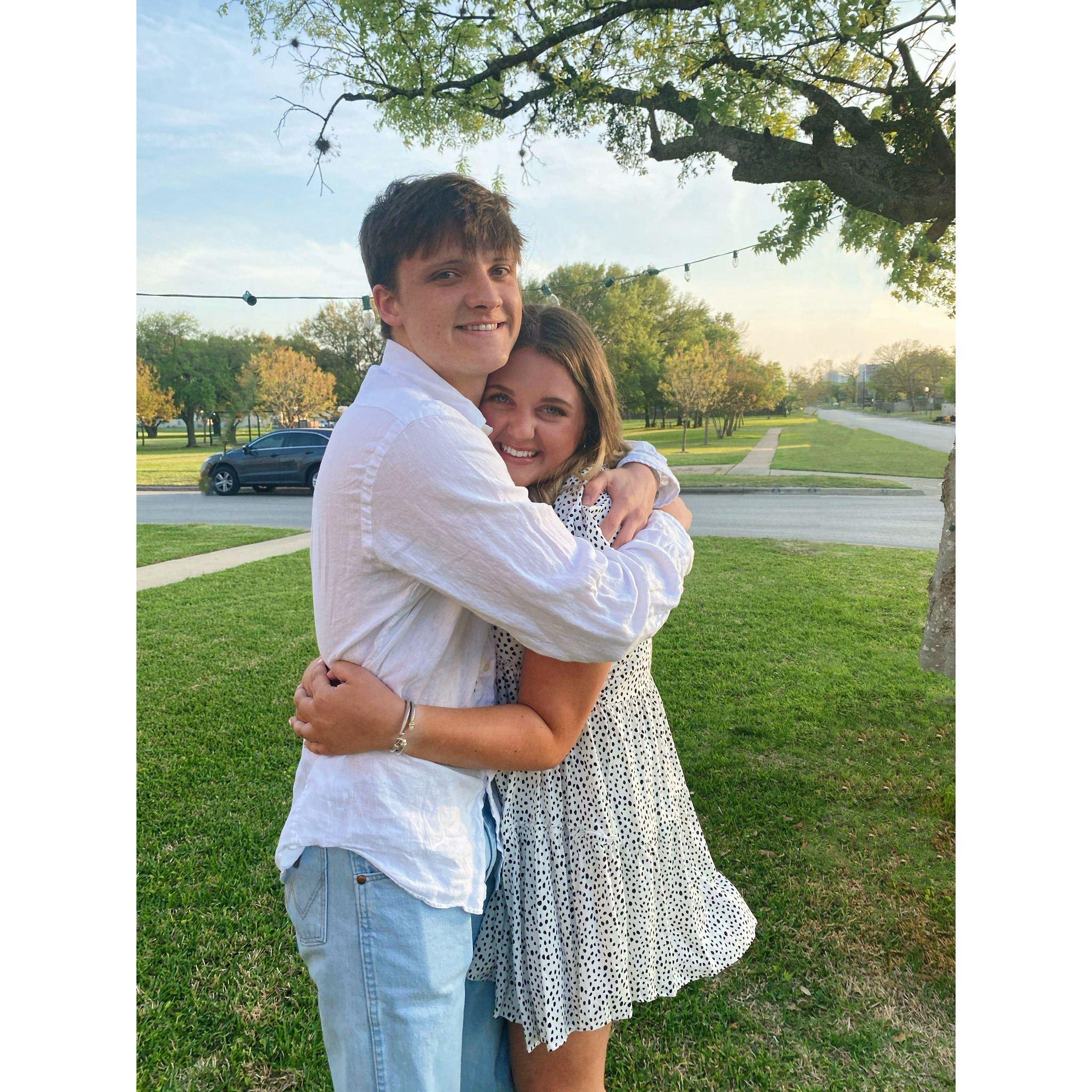 April 2021- The first date! Bridesmaid Karsen quickly encouraged a sweet photo before!