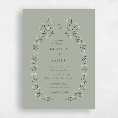 Pale Sage, Green Wedding Invitation - Samlet Portrait