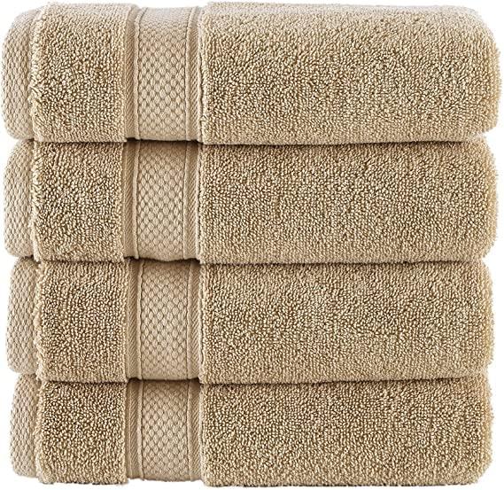Nova Luxury Linen - Hotel Quality Turkish Towel Set for Bathroom (4 Pcs Washcloth Set, Warmsand Beige)