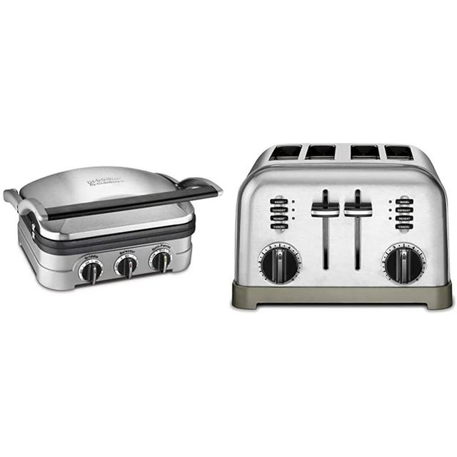 Cuisinart GR-4NP1 5-in-1 Griddler Stainless, Gridder, Brushed Stainless Steel & CPT-180P1 Metal Classic 4-Slice Toaster, Brushed Stainless